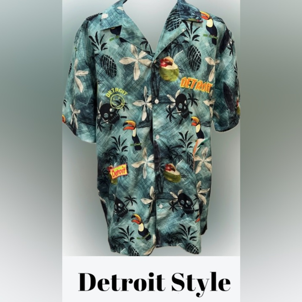Custom Detroit Embroidered Aloha Shirt Men’s L